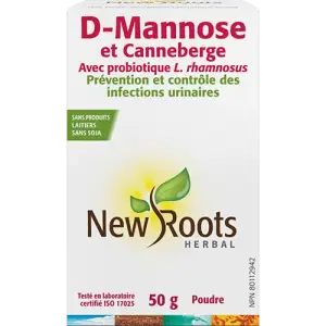 New Roots herbal - D-Mannose et canneberge avec probiotiques  50g