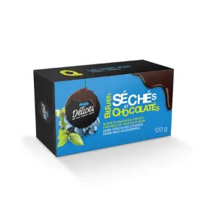 Delices du Lac St-Jean - Bleuets enrobés de chocolat noir 70% 100g