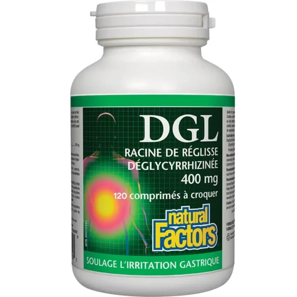 Natural Factors – DGL Racine de réglisse déglycyrrhizinée 180 comprimés croquables