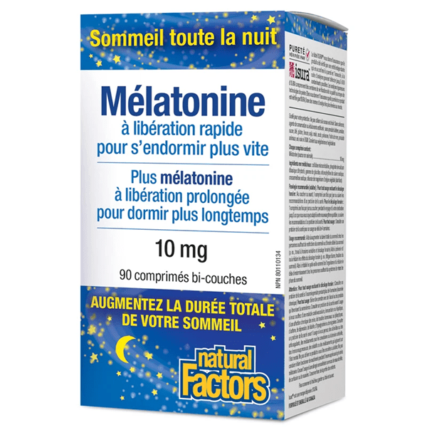 Natural Factors – Mélatonine à libération lente 10 mg 90 comprimés bi-couches