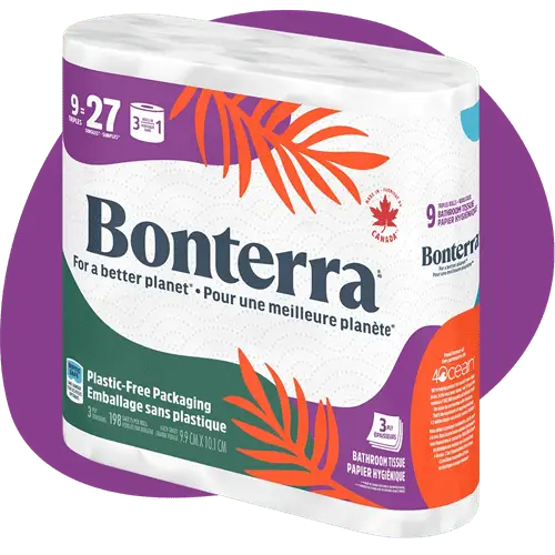 Bonterra – Papier hygiénique méga rouleaux (3 épaisseurs), 9 rouleaux