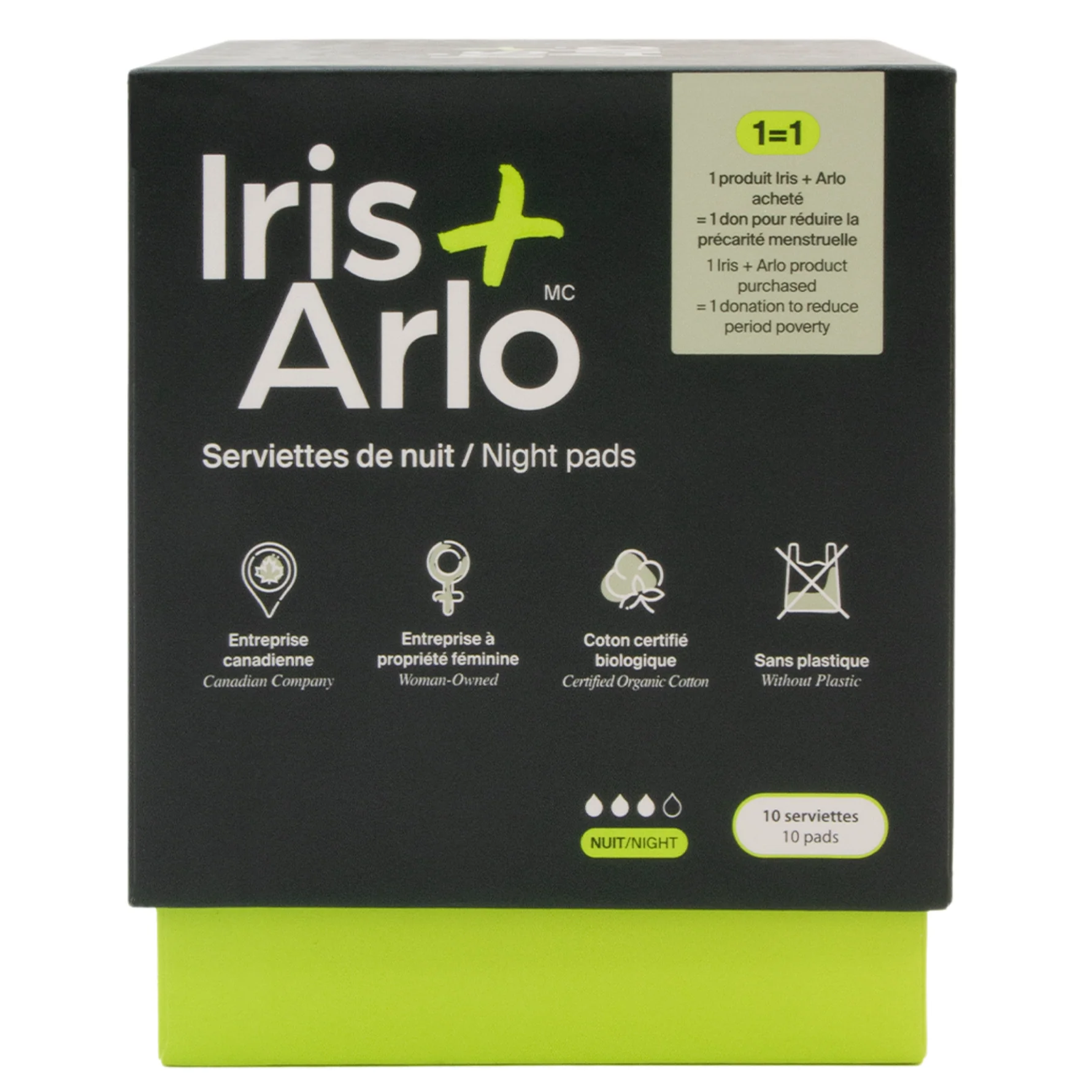 Iris + Arlo – Serviettes hygiéniques de nuit en coton bio –